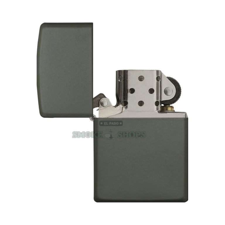 Zippo 221 Classic Green Matte windproof lighter standing closed, front view