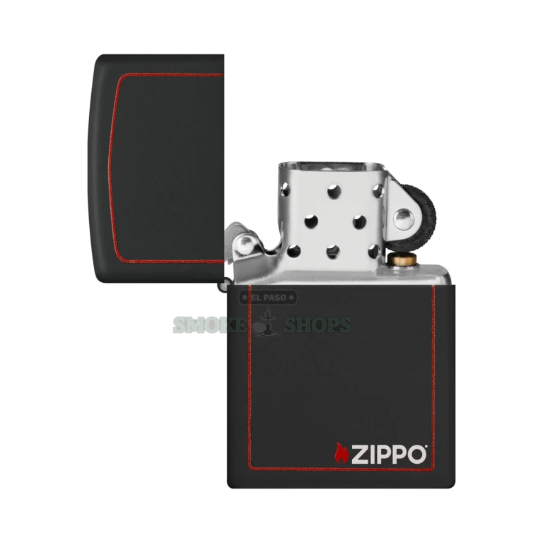 Zippo 218ZB black matte windproof lighter with the red-border Zippo logo, lid closed