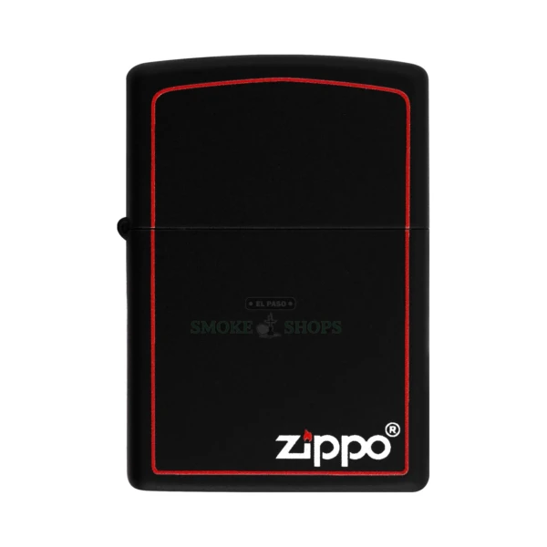 Zippo 218ZB black matte windproof lighter with the red-border Zippo logo, lid closed