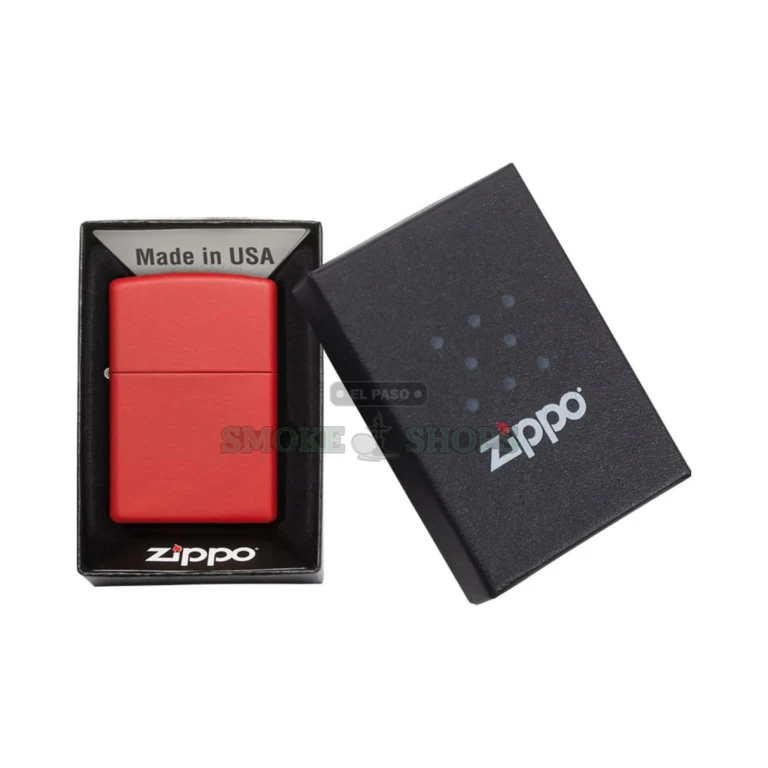 Zippo 233 red matte lighter held in hand for scale