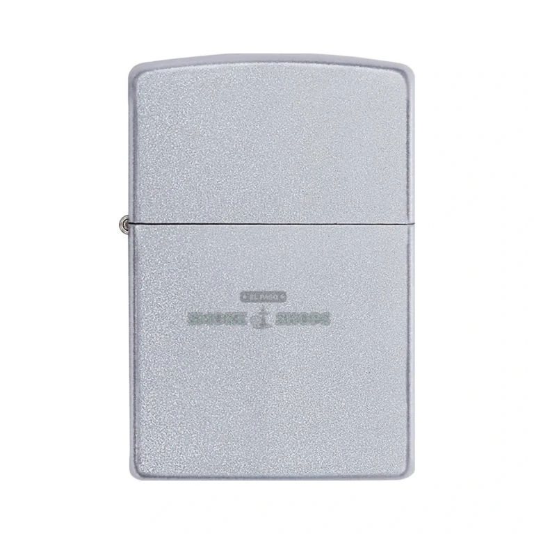 Open Zippo 205 satin chrome windproof lighter showing the flint wheel and steady flame
