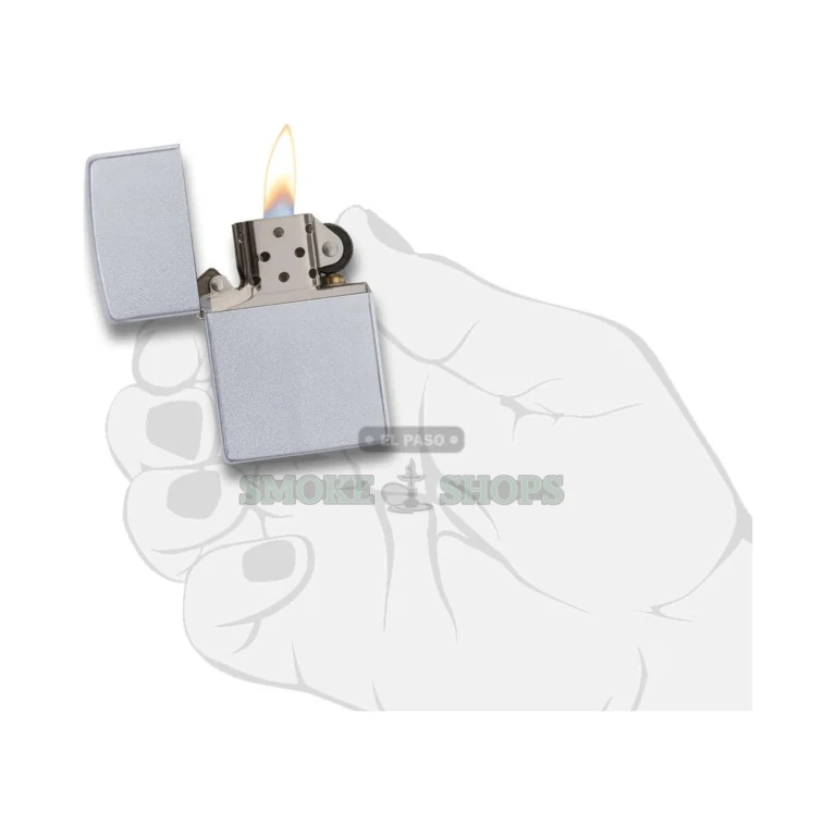 Side profile of the Zippo Classic 205 satin chrome lighter showing the all-metal case