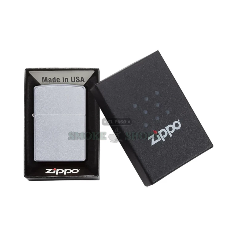 Zippo Classic Satin Chrome Lighter model 205 closed, smooth satin chrome finish on all sides, at El Paso Smoke Shops