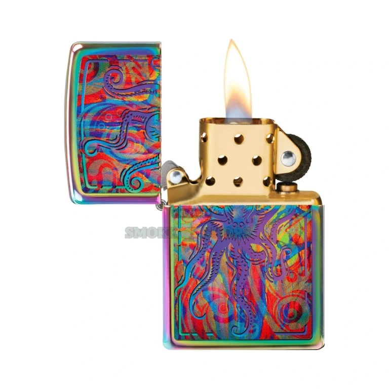 Side view of the Zippo 540 Color octopus design wrapping around the lighter case