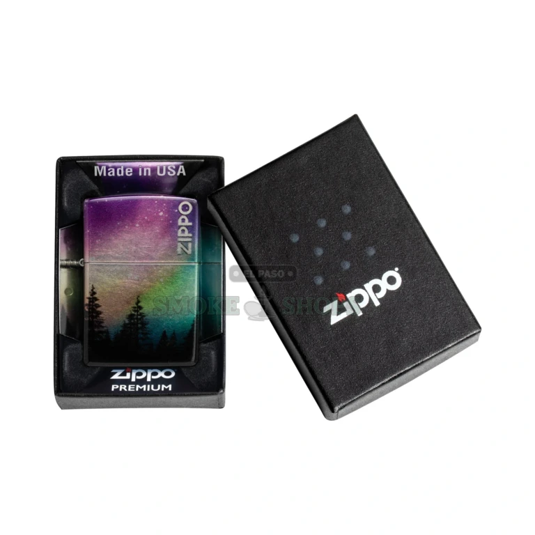 Zippo Colorful Sky 540 Color windproof lighter 48771 with aurora borealis full-wrap design and tumbled chrome lid