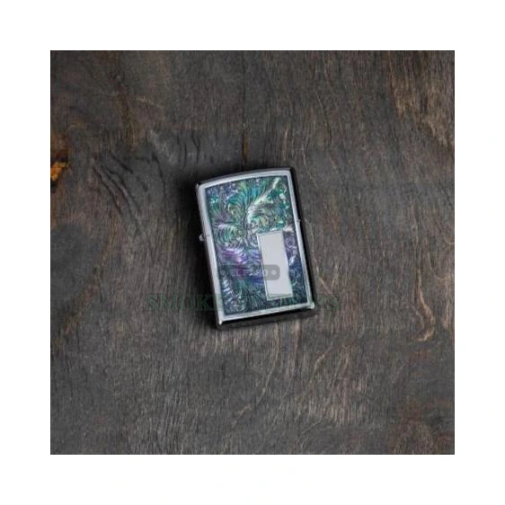 Zippo Venetian 49139 lighter open showing the windproof chimney, wick, and flint wheel