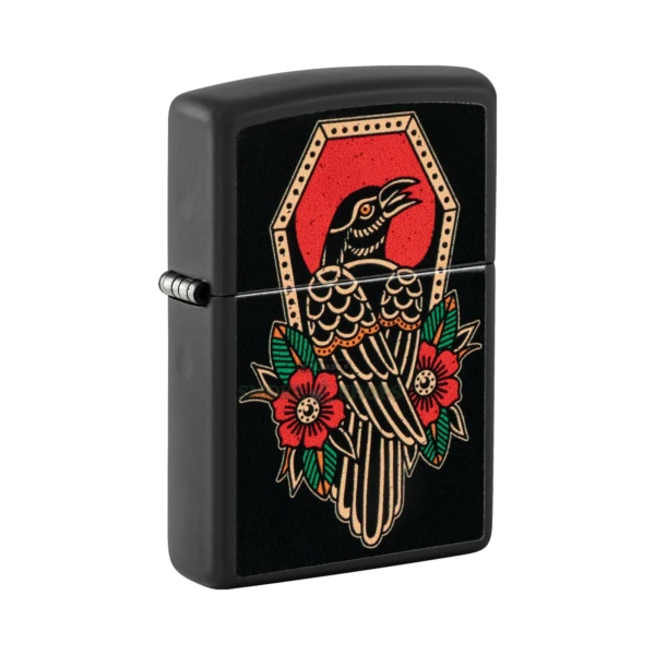 Zippo Crow Tattoo Design Black Matte Windproof Lighter (48611) in El Paso