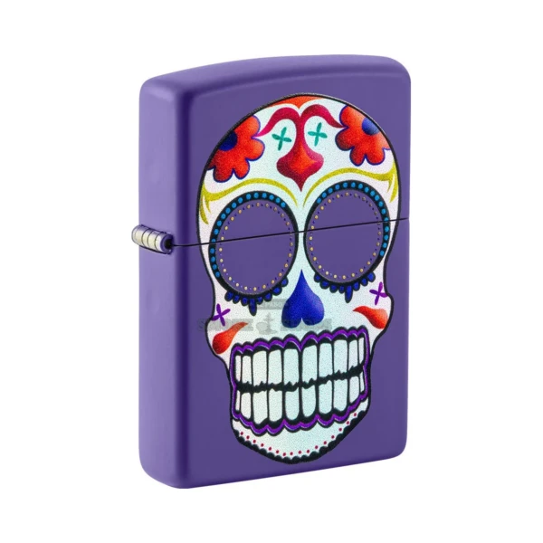 Zippo Day of the Dead Sugar Skull Color Image Lighter, Purple Matte (49859)
