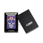 Zippo Day of the Dead Sugar Skull Color Image Lighter, Purple Matte (49859) thumbnail