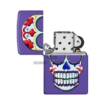 Zippo Day of the Dead Sugar Skull Color Image Lighter, Purple Matte (49859) thumbnail