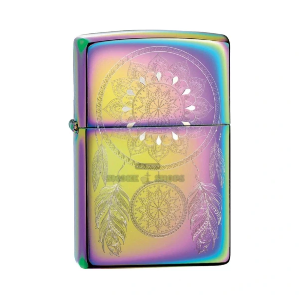 Zippo Dream Catcher design windproof lighter with woven hoop and feather motif on an all-metal case