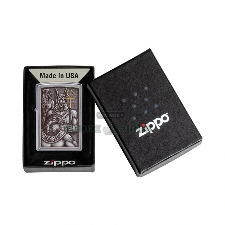 Back of the Zippo Egyptian Gods 49406 Street Chrome windproof pocket lighter