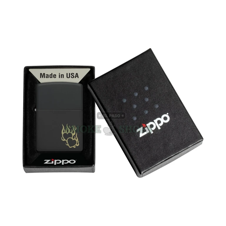Side profile of the slim black matte Zippo 46004 Classic-case pocket lighter