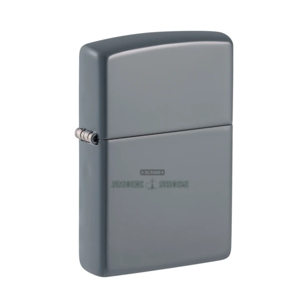 Zippo Classic Flat Grey windproof lighter model 49452 with matte grey case and turquoise Zippo logo, closed, at El Paso Smoke Shops