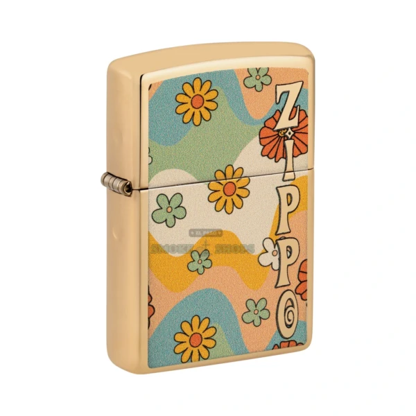 Zippo Flower Power Design Windproof Lighter, High Polish Brass (48503)