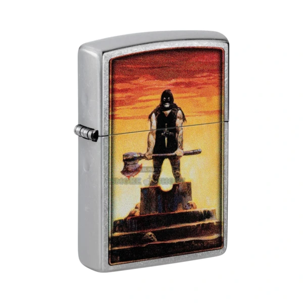Zippo Frank Frazetta The Executioner windproof lighter, model 48556, Street Chrome case with full-color fantasy artwork, front view