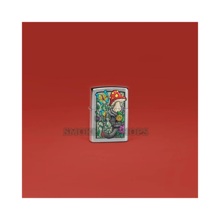 Zippo Freaky Nature 48635 lighter open with the flip-top lid raised and windscreen visible above the wick