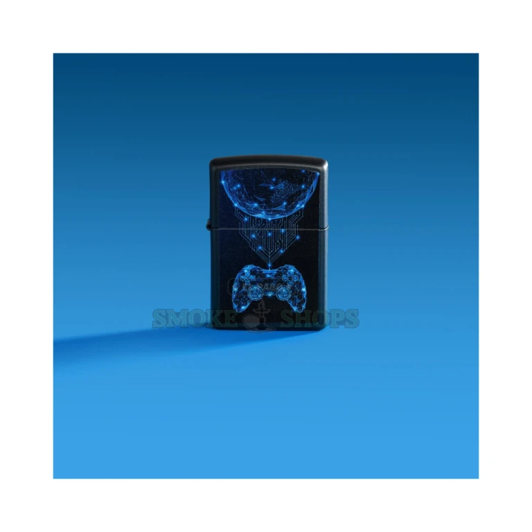 Black Matte Zippo 48912 lighter showing the full-color gaming-controller graphic