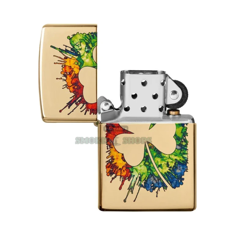 Zippo 49125 Graffiti Clover Classic-size pocket lighter held in hand for scale