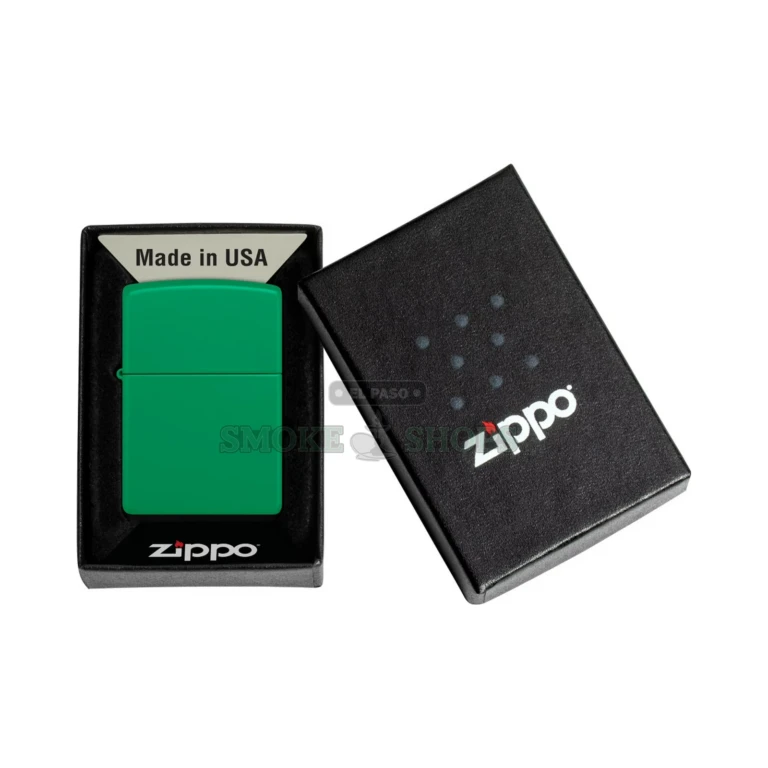 Zippo Classic grass green matte windproof lighter model 48629 standing closed upright