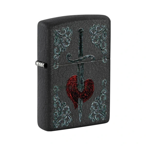 Zippo Heart Dagger Tattoo Design lighter in matte Black Crackle finish, model 48617, at El Paso Smoke Shops
