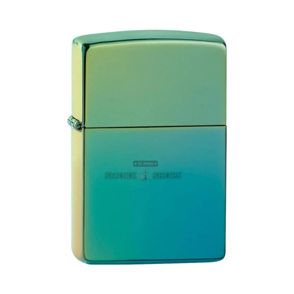 Zippo High Polish Teal windproof lighter model 49191 closed, showing the mirror teal brass case