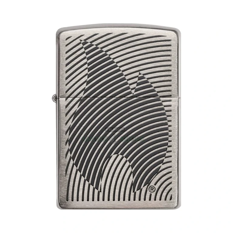 Zippo Illusion Flame windproof lighter model 29429 in brushed chrome with embossed flame design, closed