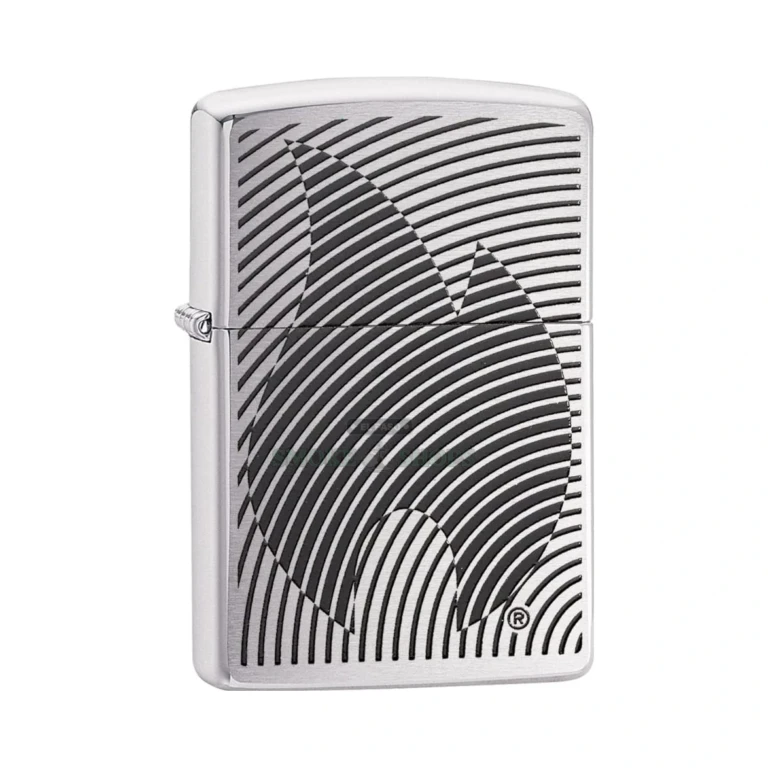 Zippo Illusion Flame windproof lighter model 29429 in brushed chrome with embossed flame design, closed