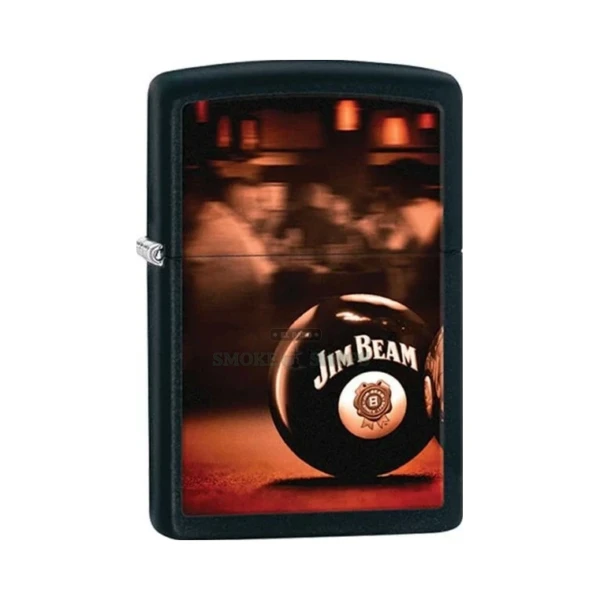 Zippo Jim Beam Pool Ball lighter 28840 with black matte finish, Jim Beam logo and rosette on a billiard ball