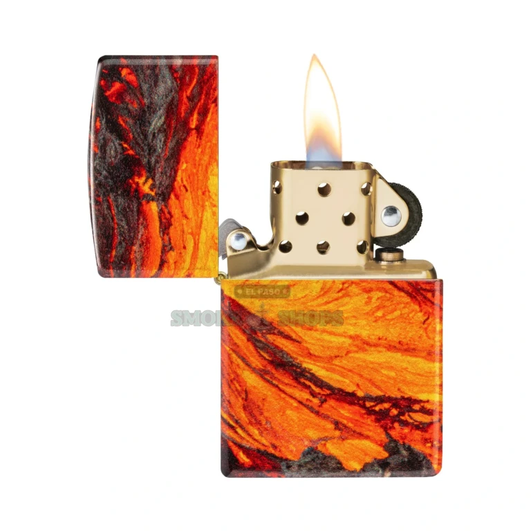 Back of the Zippo 540 Fusion Lava Flow lighter showing the design wrapping all sides with no plain panel