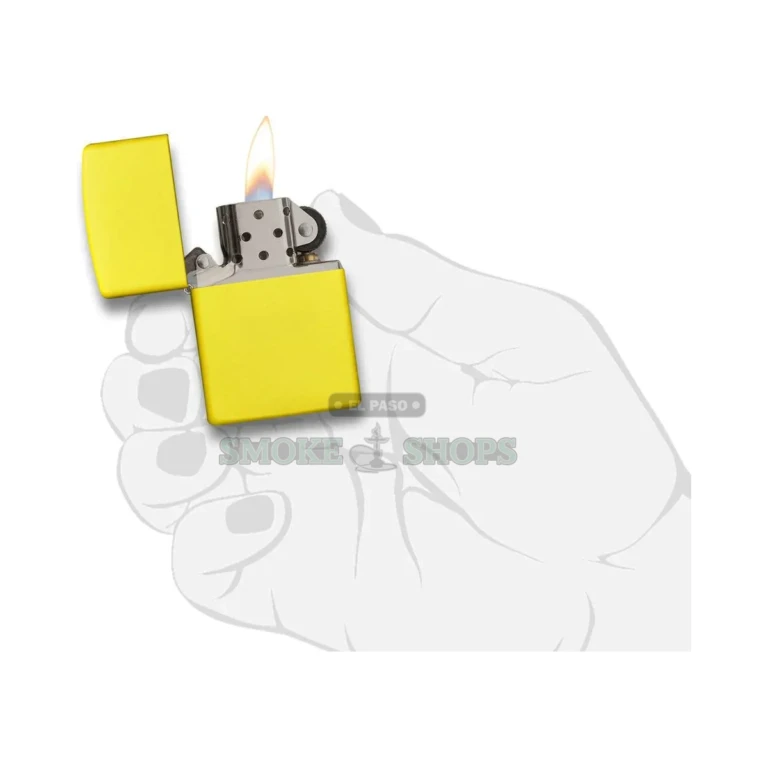 Bottom of the Zippo Lemon Matte lighter with the laser-stamped 28062 model code and hinge marks