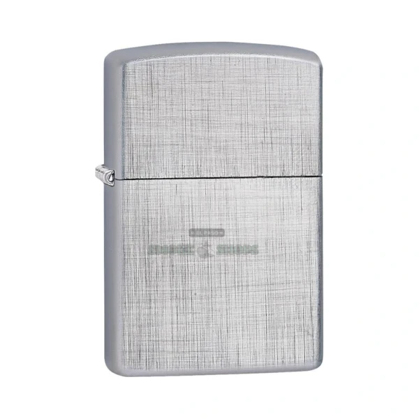 Zippo Linen Weave windproof lighter in Brushed Chrome, model 28181, closed front view showing the crosshatch texture