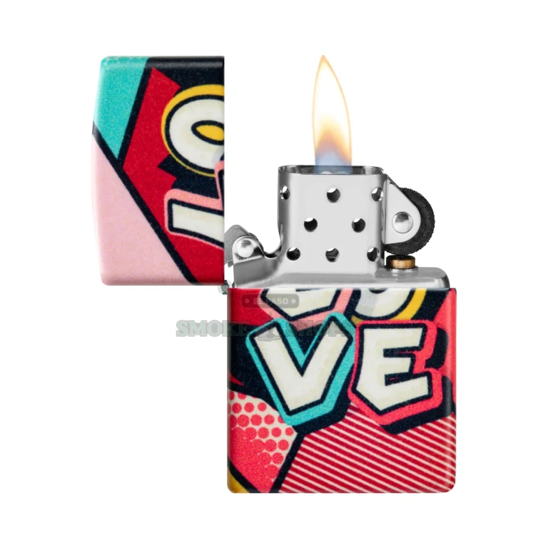 Zippo Love Design 540 Matte lighter shown in its Zippo gift box