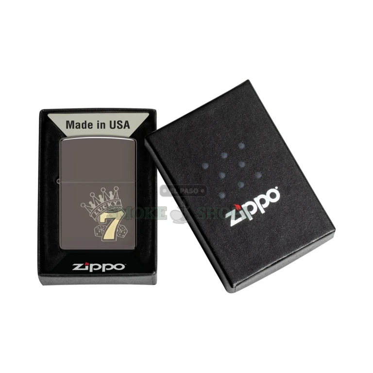 Back of the Zippo Lucky 7 Black Ice brass Classic-size case