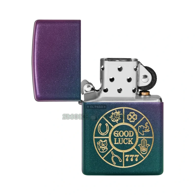 Side profile of the brass Classic-case Zippo Lucky Symbols Iridescent lighter