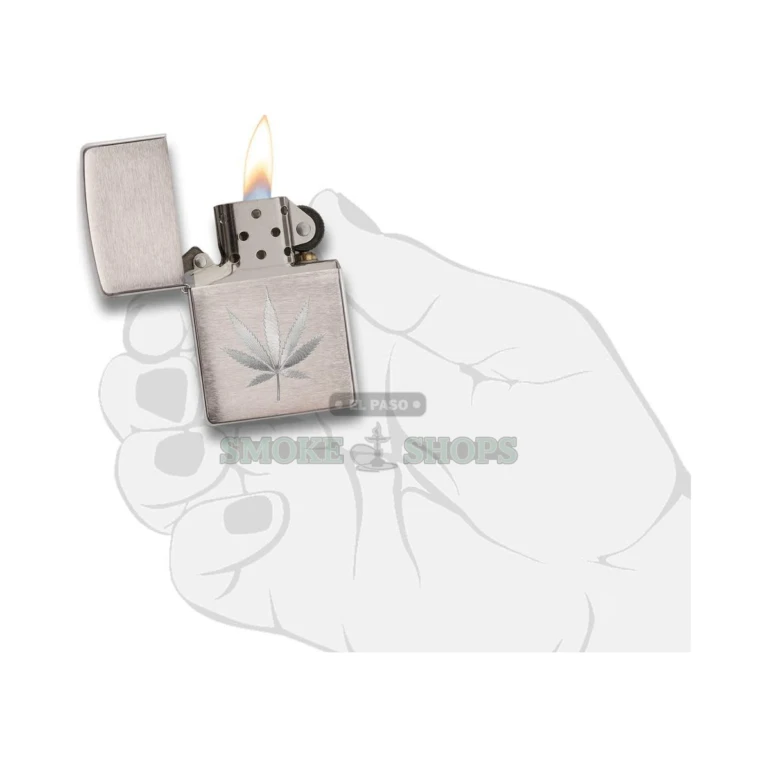 Zippo 29587 marijuana leaf lighter in its Zippo gift box at El Paso Smoke Shops