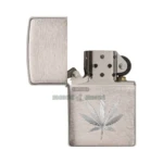 Zippo Engraved Marijuana Leaf Design Windproof Lighter, Brushed Chrome (29587) thumbnail