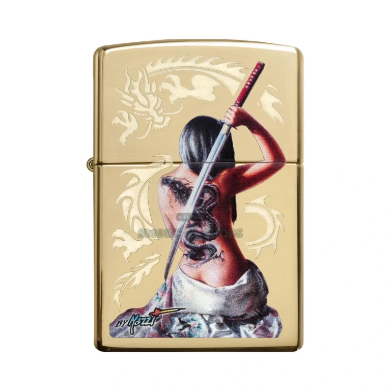 Gift-boxed Zippo Mazzi Dragon Warrior lighter ready for pickup at an El Paso Smoke Shops store