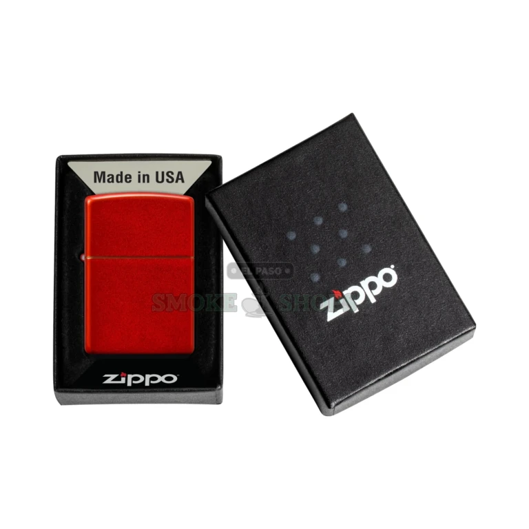 Zippo Classic Metallic Red windproof lighter model 49475 with sheer anodized red finish and closed lid