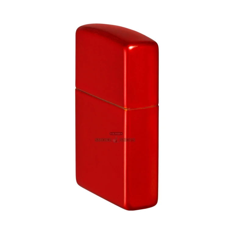 Side profile of the Zippo Metallic Red anodized brass case showing the rectangular Classic shape