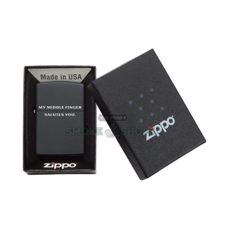 Zippo 29867 black matte lighter shown with its gift box at El Paso Smoke Shops