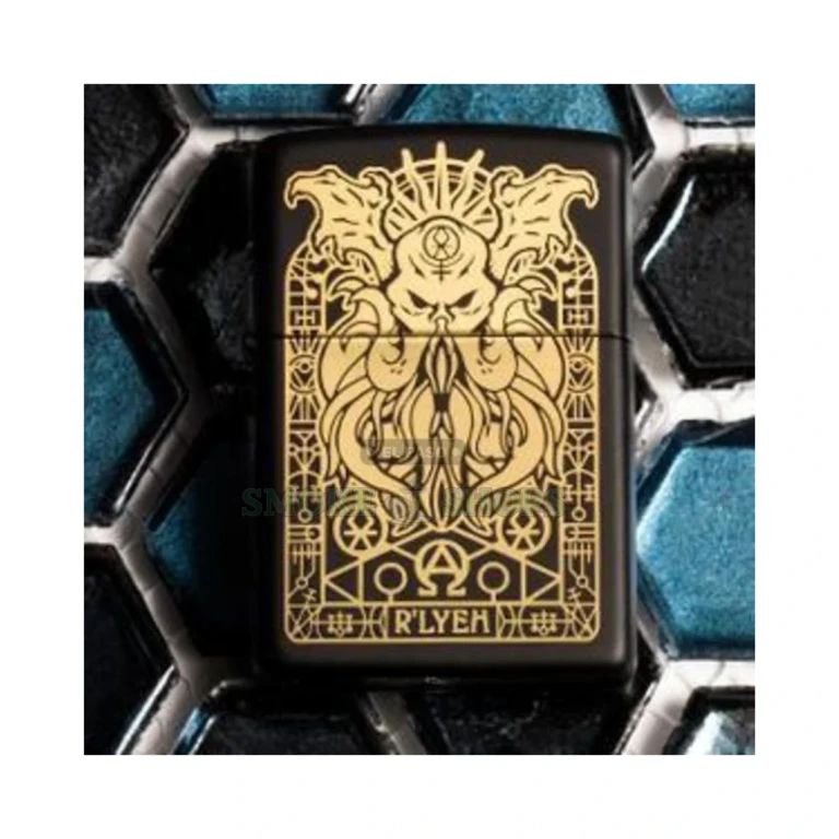 Black matte Zippo Monster Design windproof lighter open with lit flame