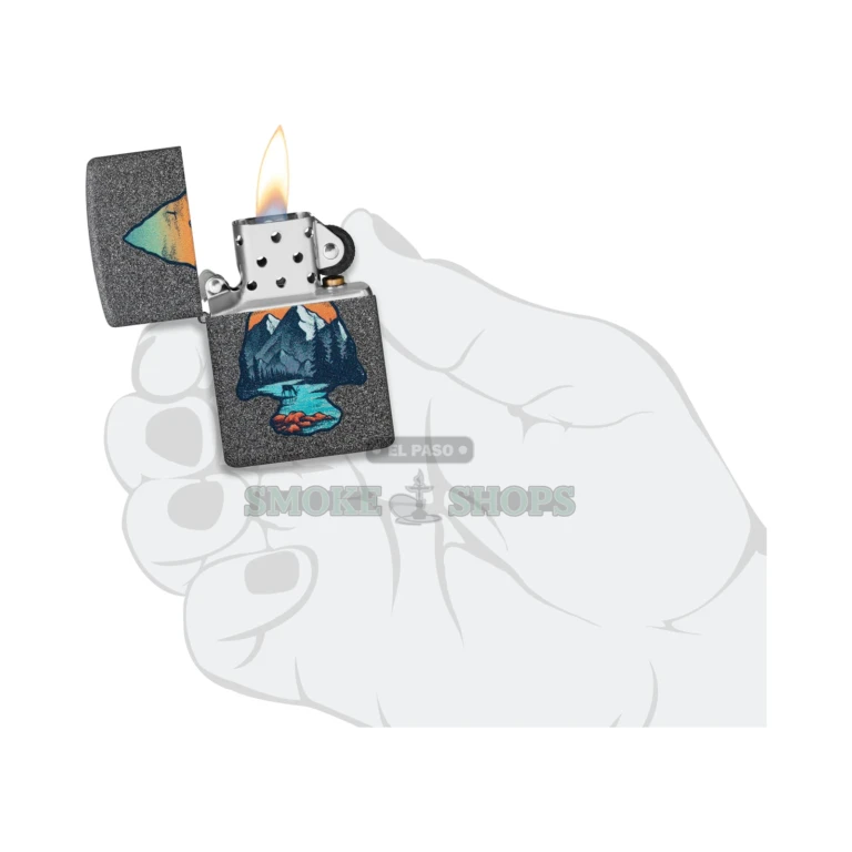 Closed Zippo Mountain Design 46007 lighter, Classic brass case in the matte Iron Stone finish
