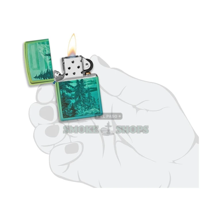 Zippo Mountain Design 49461 resting in its Zippo gift box, ready to give