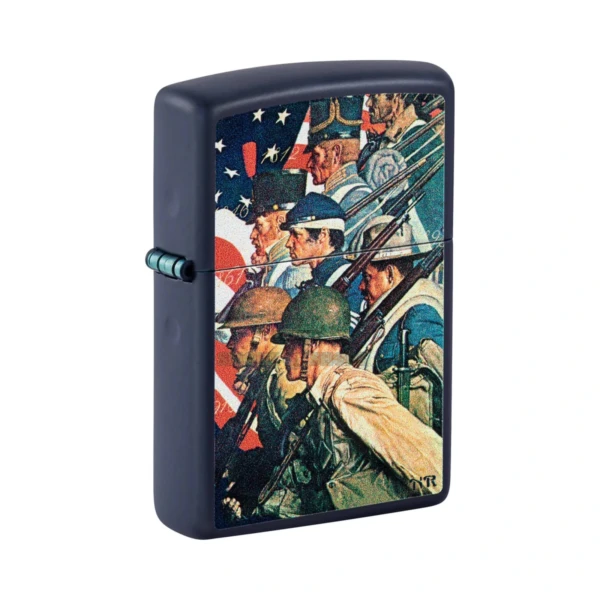 Zippo Norman Rockwell A Pictorial History of the U.S. Army windproof lighter in navy blue matte, model 48698