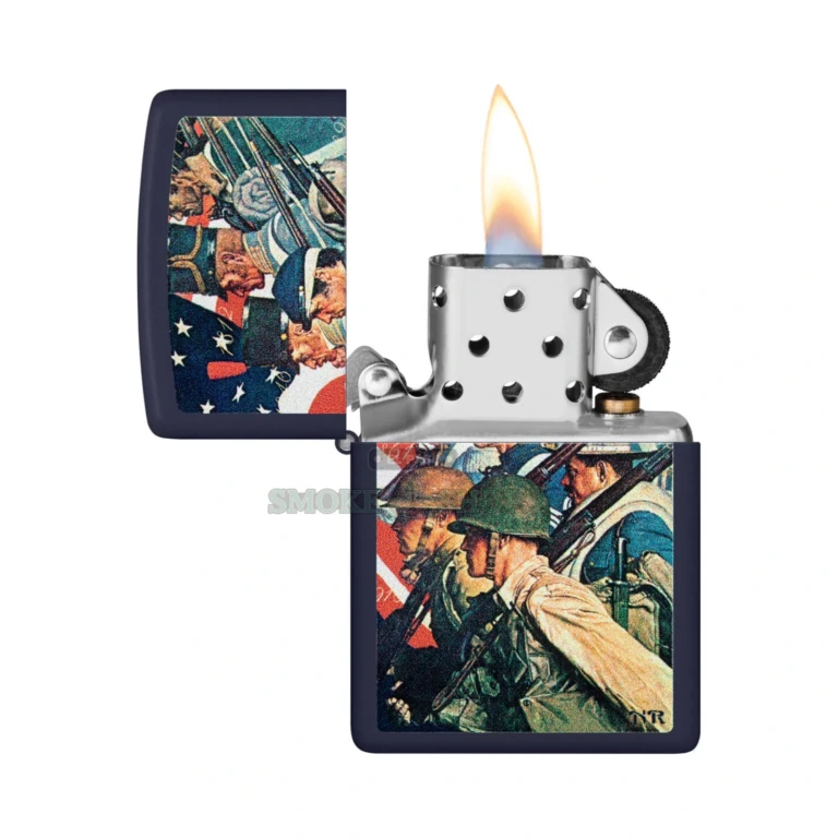 Zippo Norman Rockwell Army lighter shown in its gift box