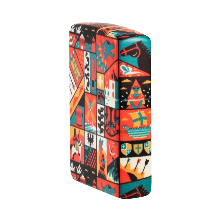 Zippo Old Ages 540 Color matte windproof lighter, model 48786, closed front view showing the Medieval glyph wrap