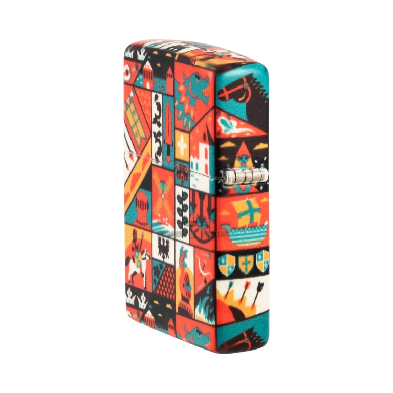 Zippo Old Ages 540 Color matte windproof lighter, model 48786, closed front view showing the Medieval glyph wrap
