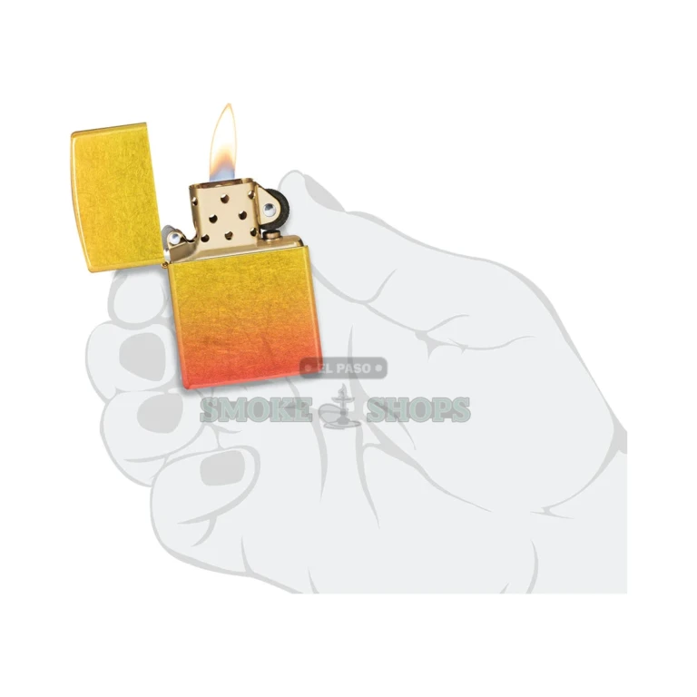 Zippo Ombre Orange Yellow windproof lighter model 48512 with a 540 Fusion finish fading from orange to yellow, closed
