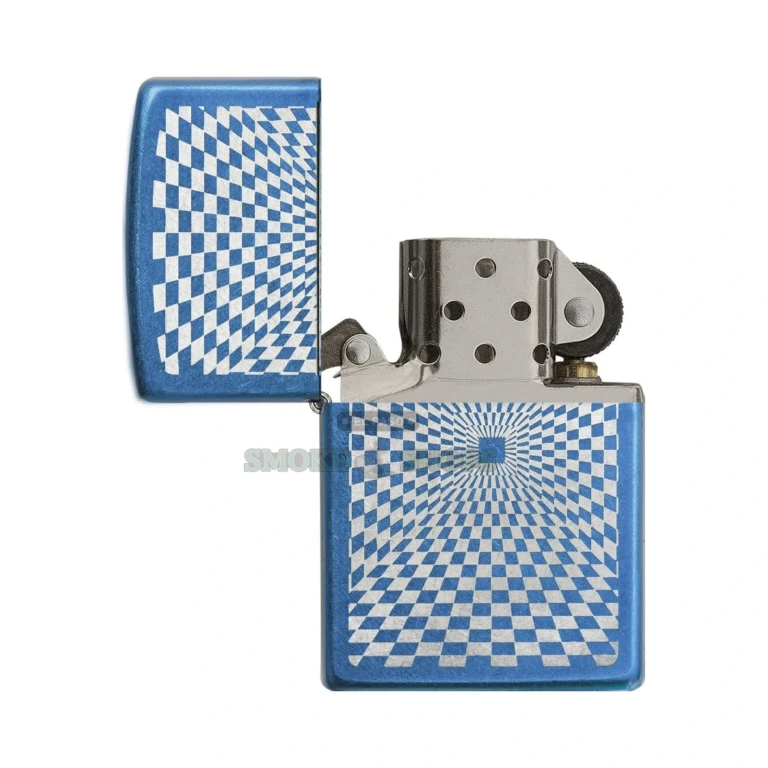 Zippo Minimalism Optical Squares Cerulean lighter shown in its gift box